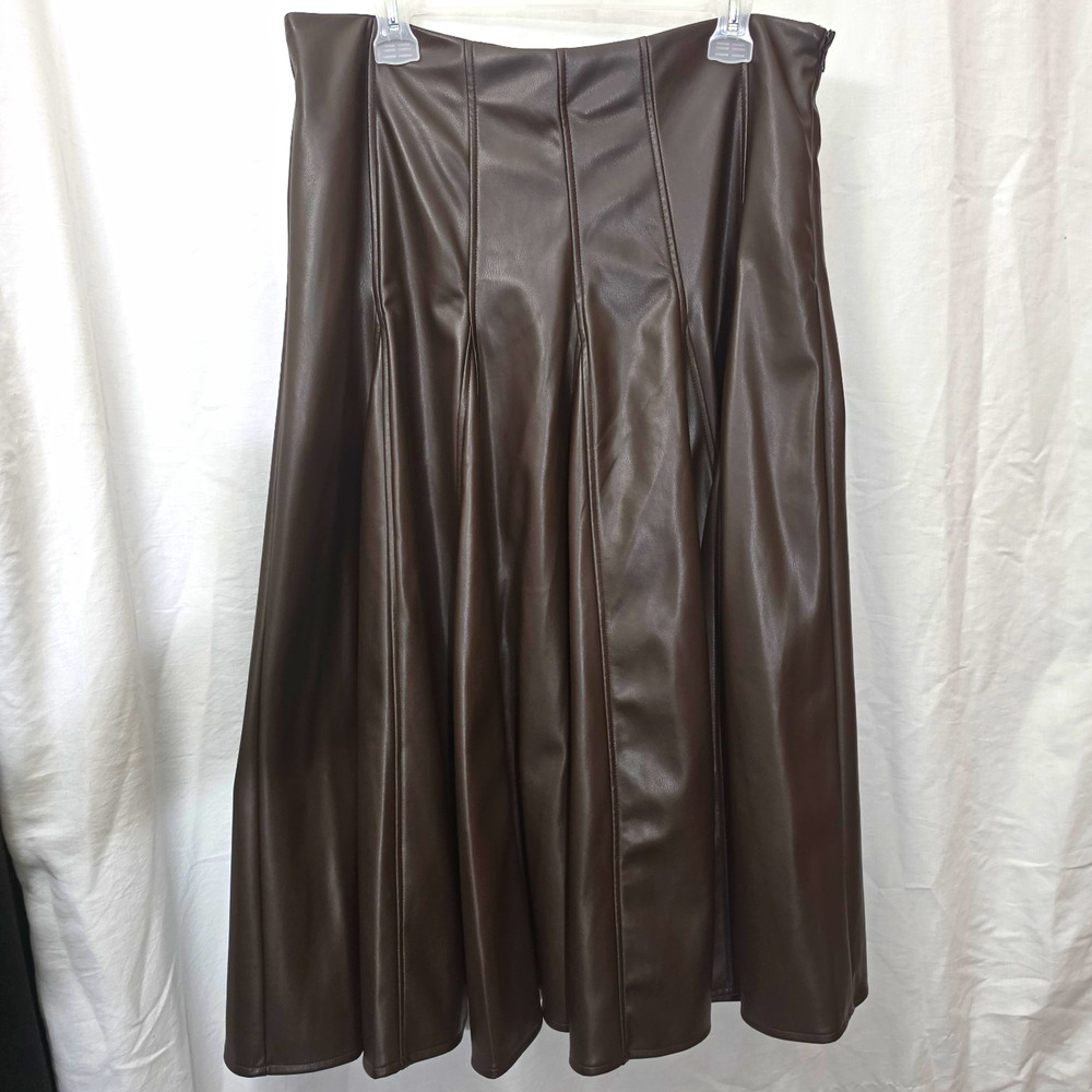 Worthington Faux Leather Pleated Midi Skirt Petites Size PL